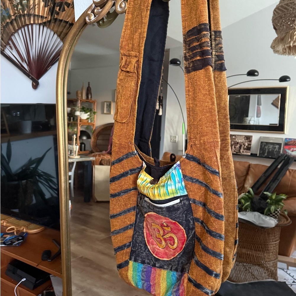 Brown and Black Bohemian Shoulder Bag with Colorful Accents